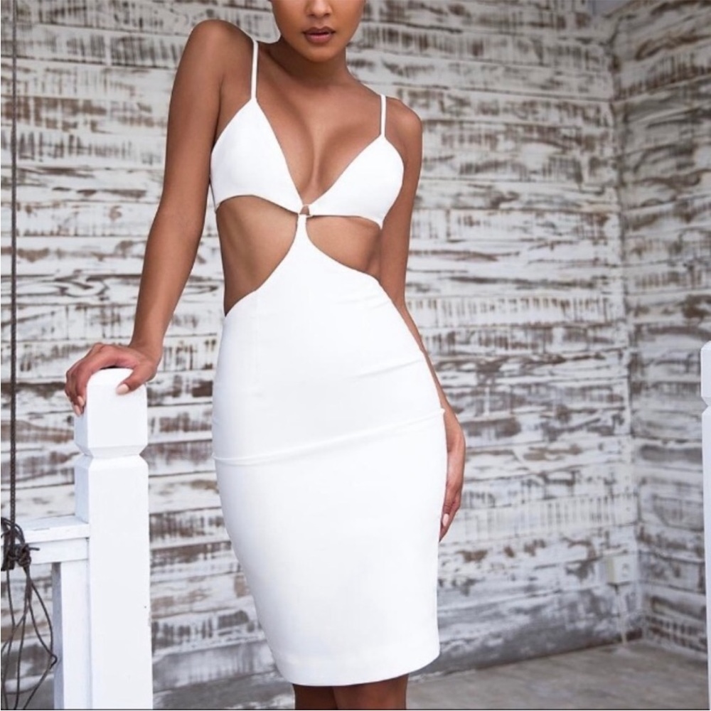 RARE House of CB ‘Aretina’ White Stretch Crepe Bralette Dress NWOT - Picture 1 of 10